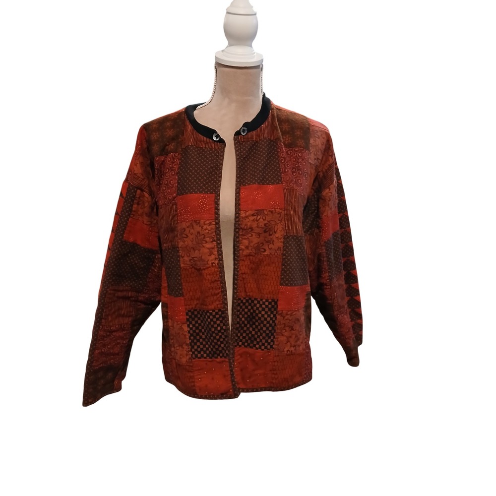 Womans 1x Red BLack Quilted jacket Patchwork Fall